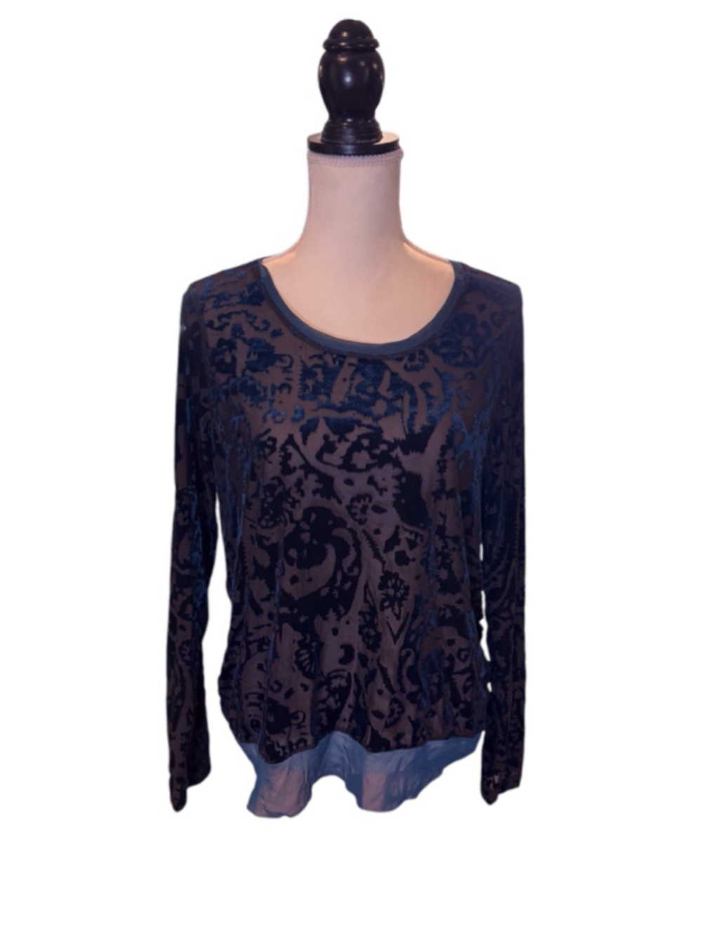 Women's Vera Wang Top Size L Blue Black Long Sleeve